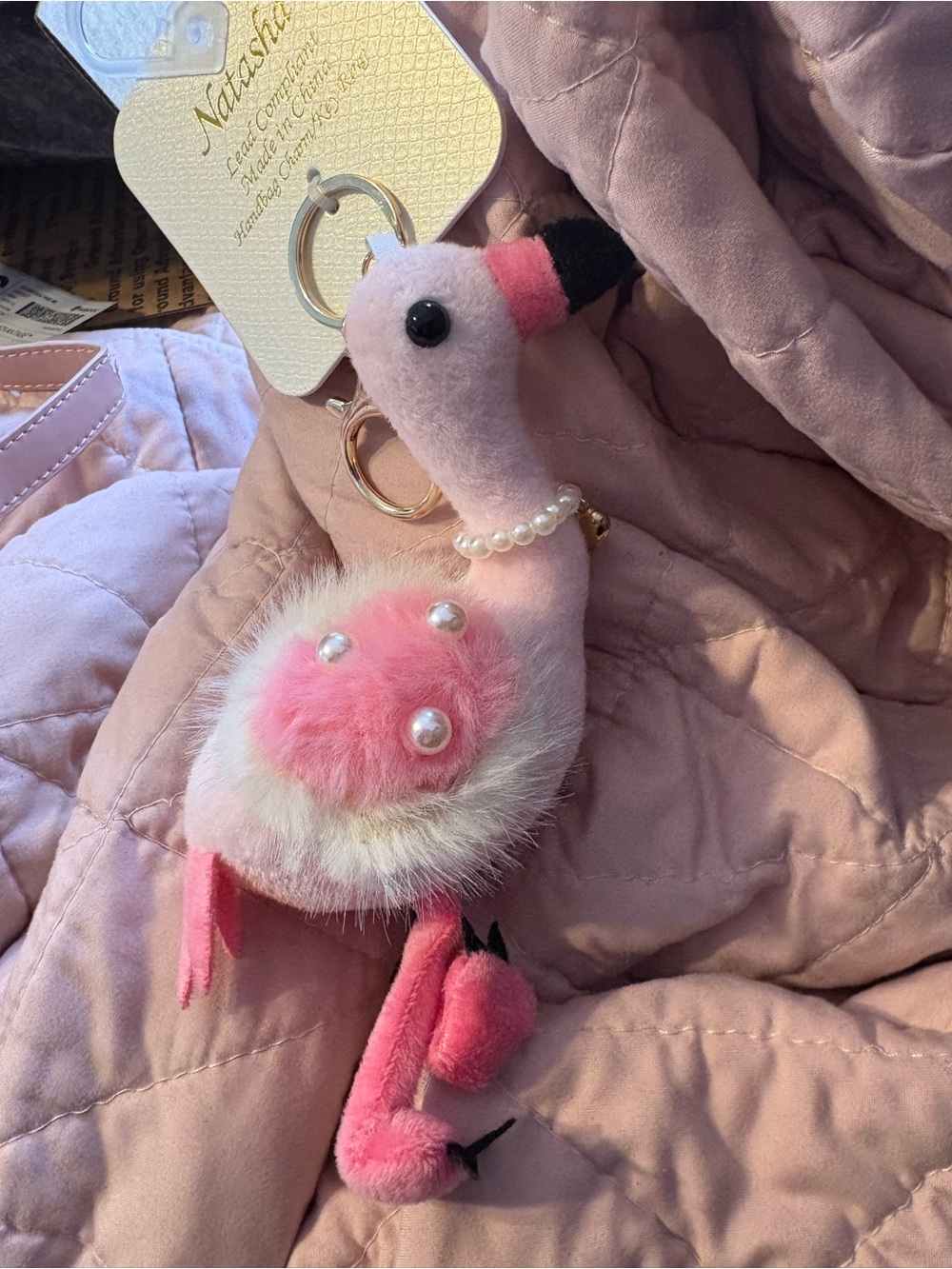 Natasha flamingo plush pink bag charm/keychain- adorable TikTok viral bag charm